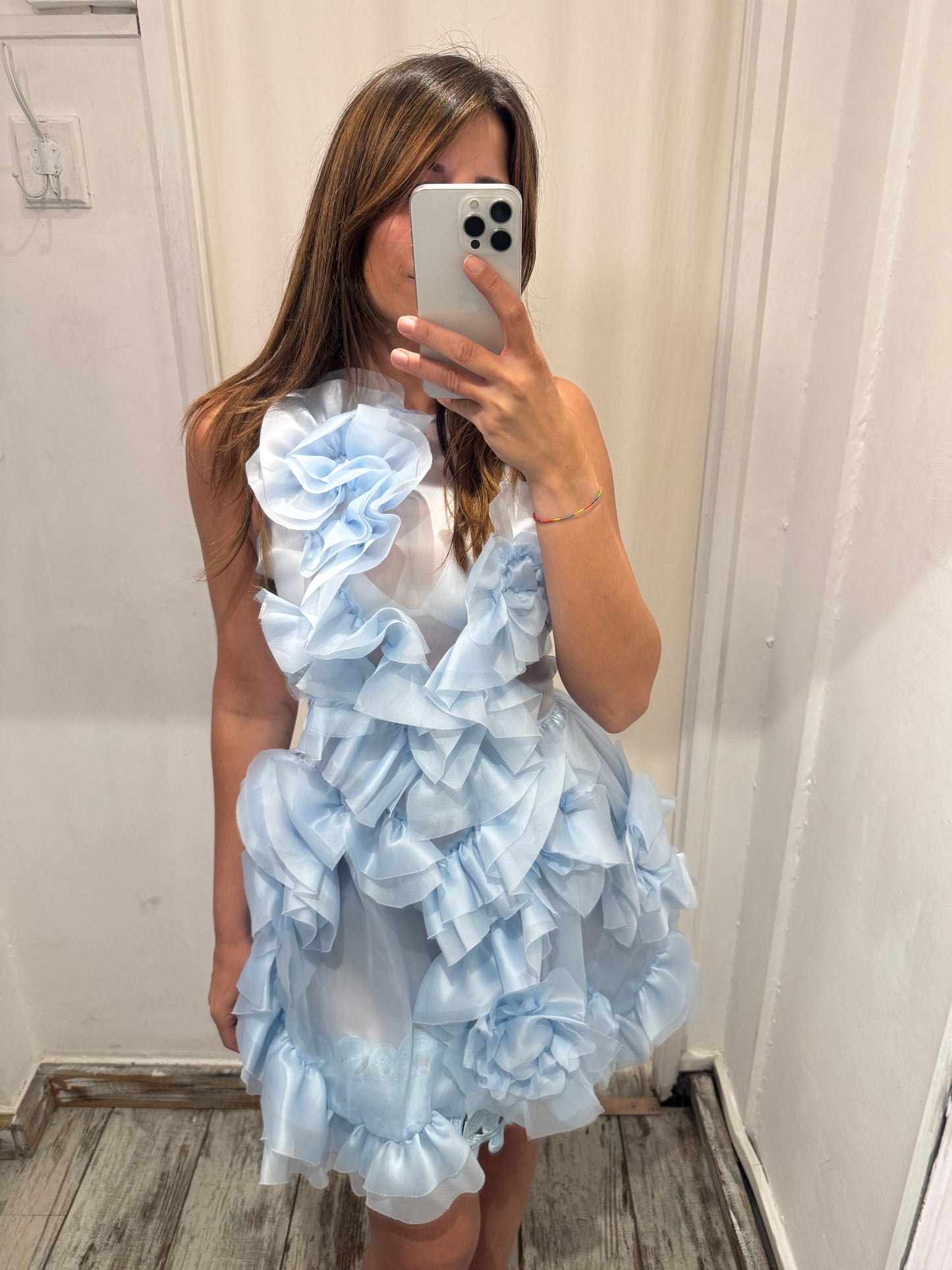 ABITO ERMANNO SCERVINO ORGANZA CELESTE
