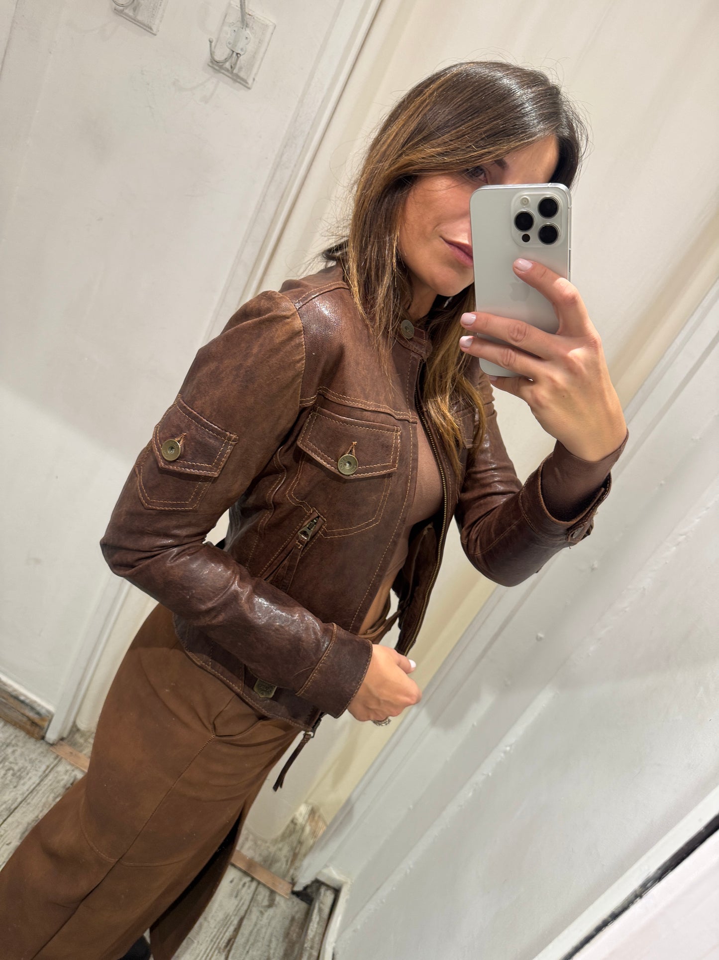 GIUBBINO PELLE KOCCA MARRONE