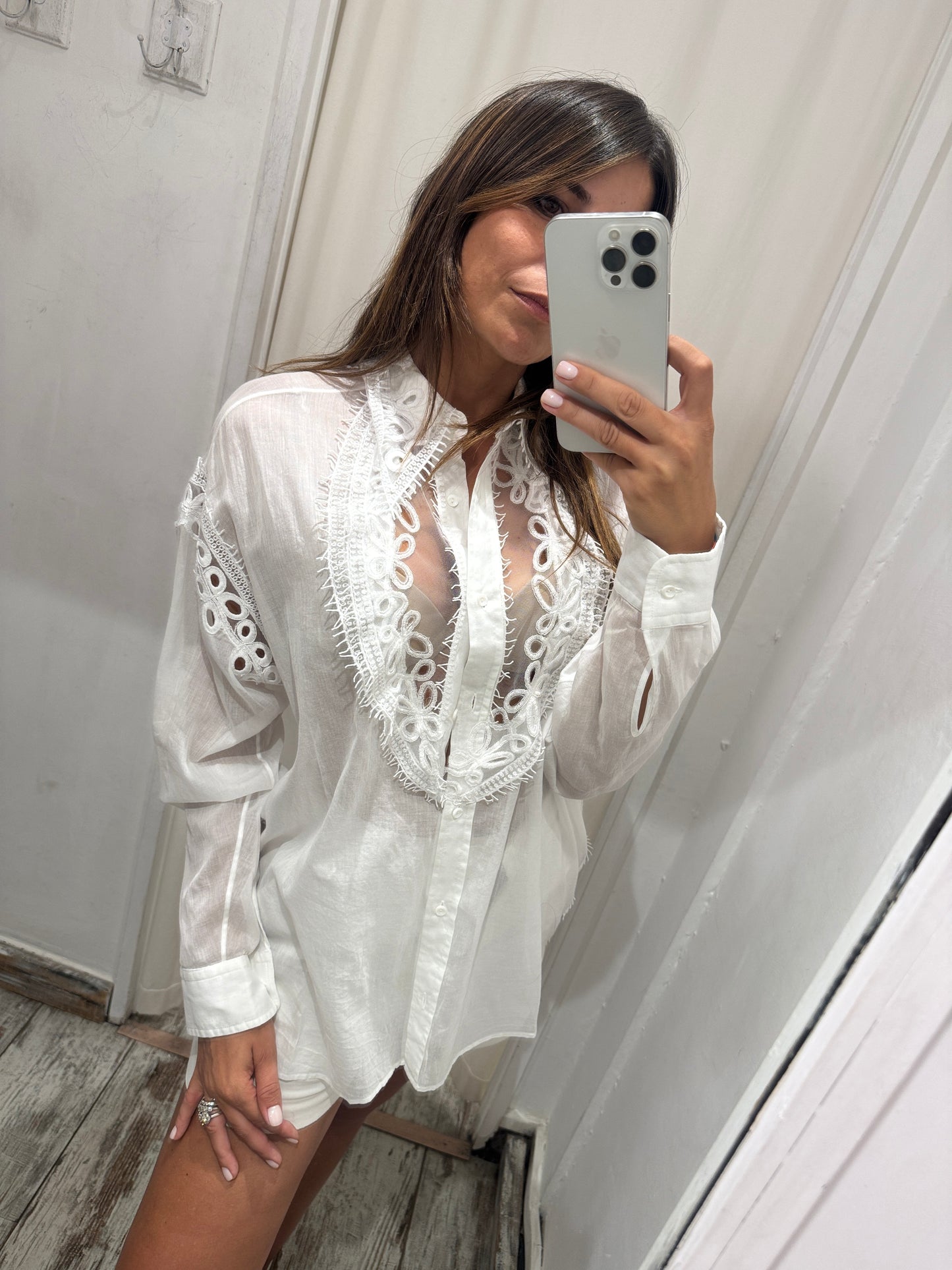 CAMICIA OVER ERMANNO SCERVINO BIANCO INSERTI PIZZO