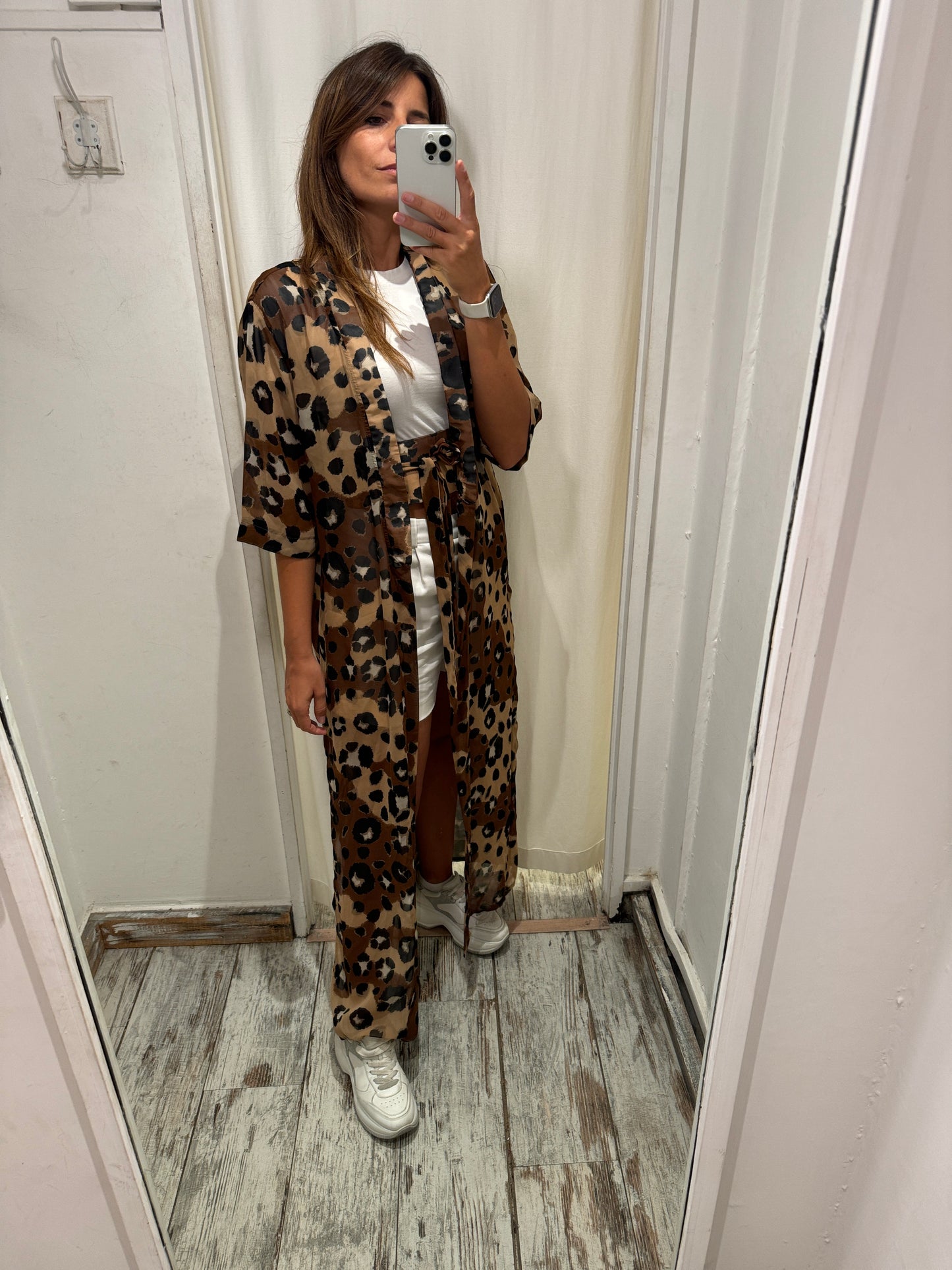 KIMONO PONCHIA ANIMALIER CON CINTURA