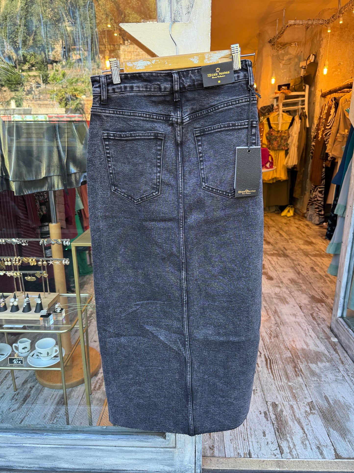 GONNA LONGUETTE DENIM GRIGIO SCURO