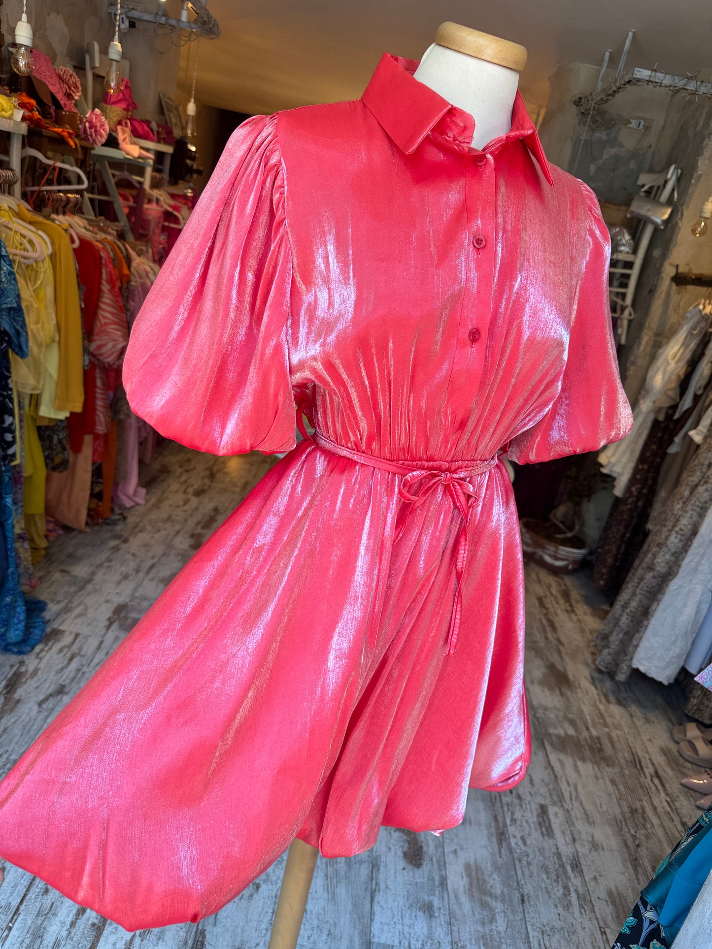ABITO CHEMISIER ROSSO SATIN CORTO