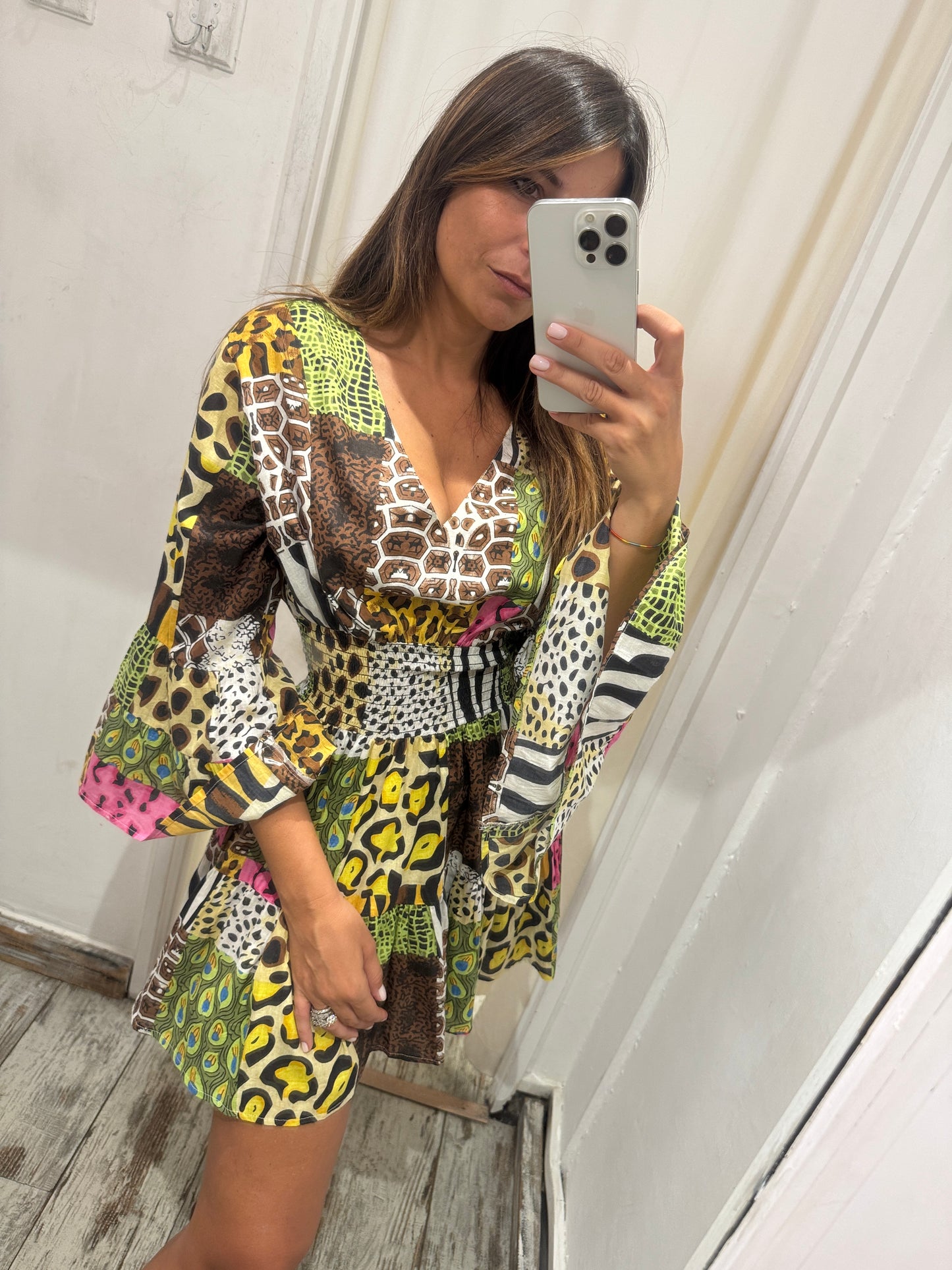 ABITO IN COTONE PATCHWORK ANIMALIER