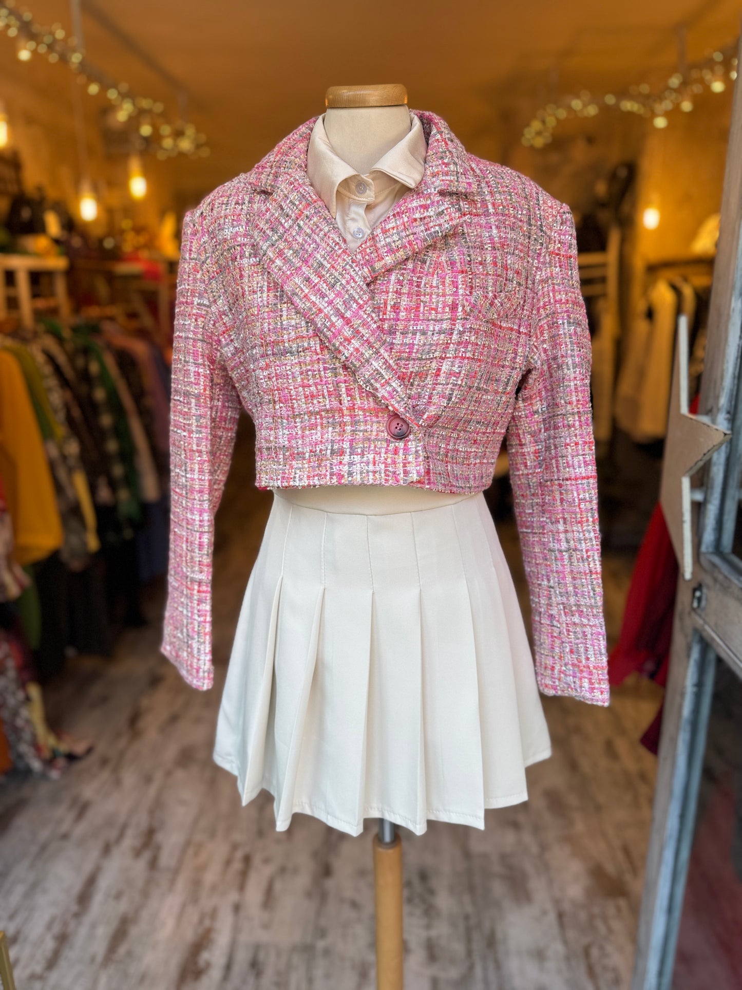 BLAZER CROP ROSA BOUCLÈ