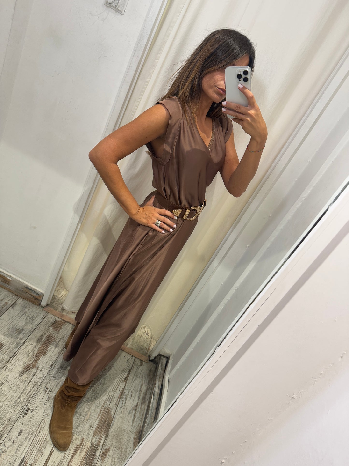 ABITO LONGUETTE SATIN MARRONE