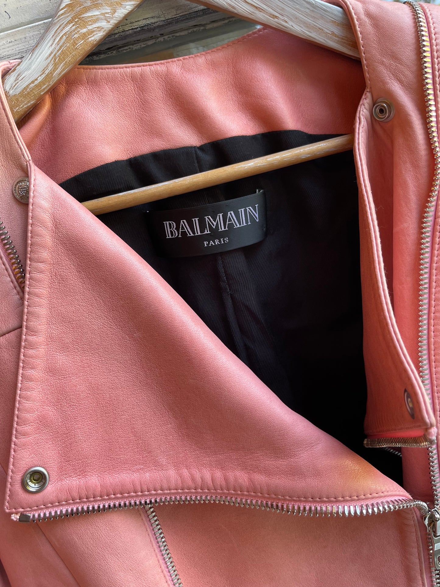 GIACCA PELLE BALMAIN ROSA