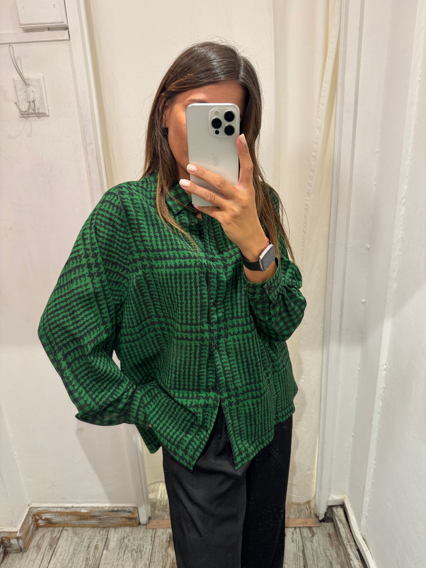 CAMICIA ERMANNO SCERVINO FANTASIA VERDE E NERO