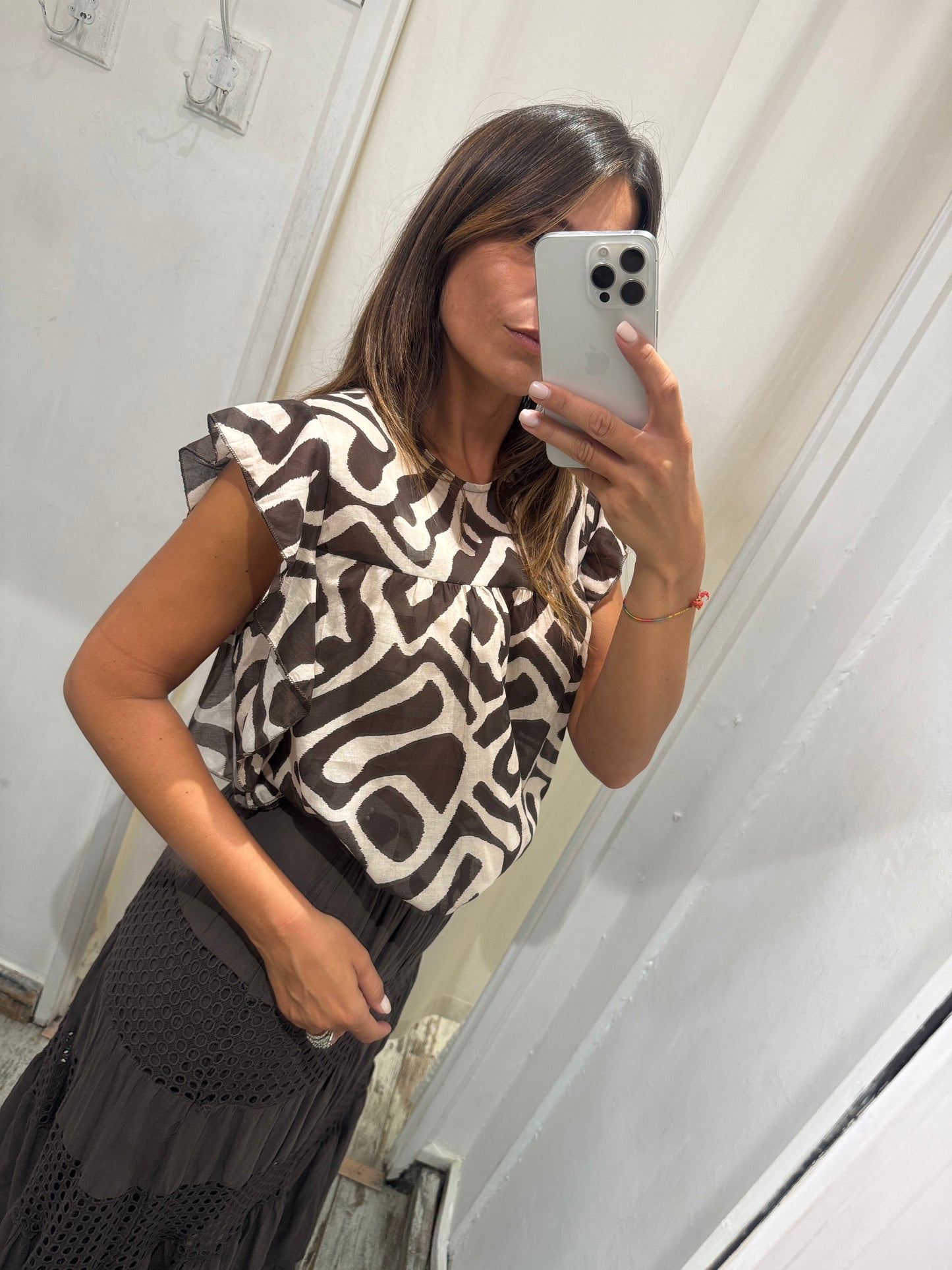 BLUSA FANTASIA MARRONE E PANNA