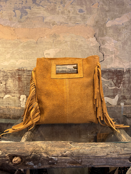BORSA CUBE SUEDE FRANGE CAMMELLO