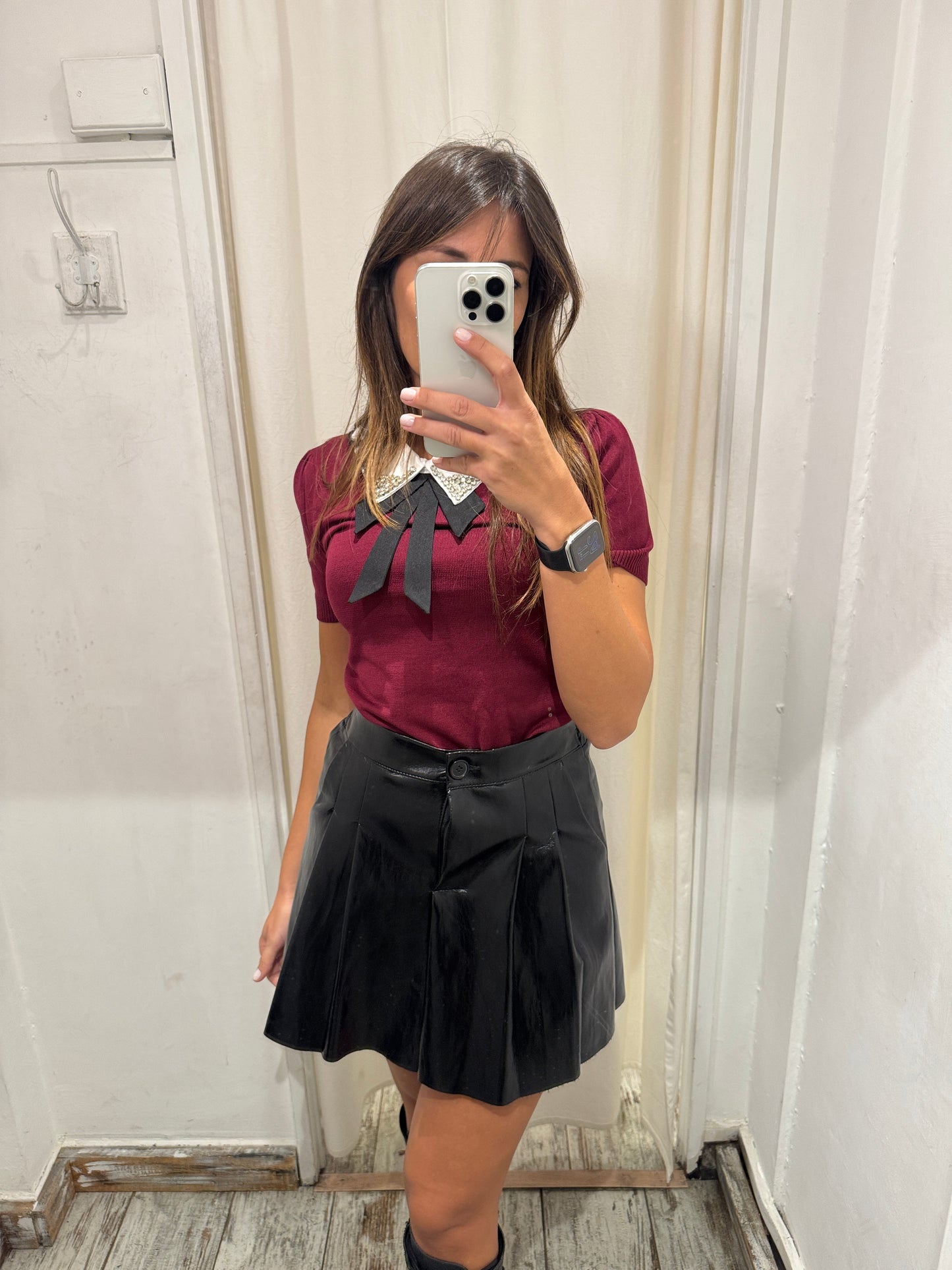 MAGLIA COLLETTO E FIOCCO BORDEAUX