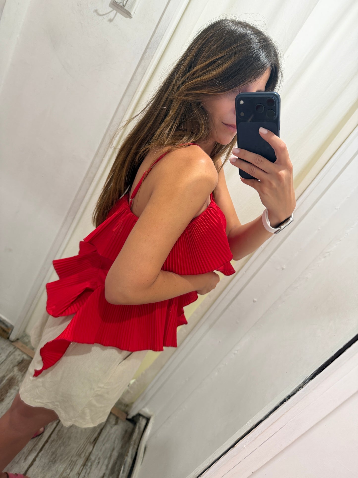 TOP ASIMMETRICO PLISSÈ ROSSO