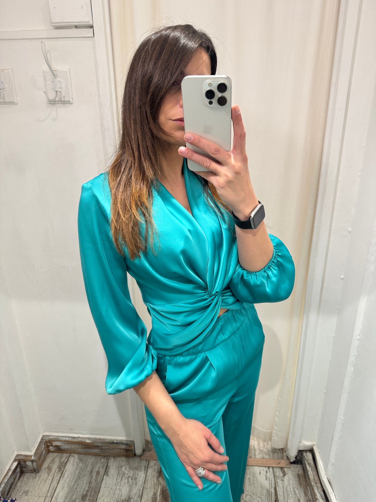 BLUSA MO.DE.RN SATIN TURCHESE