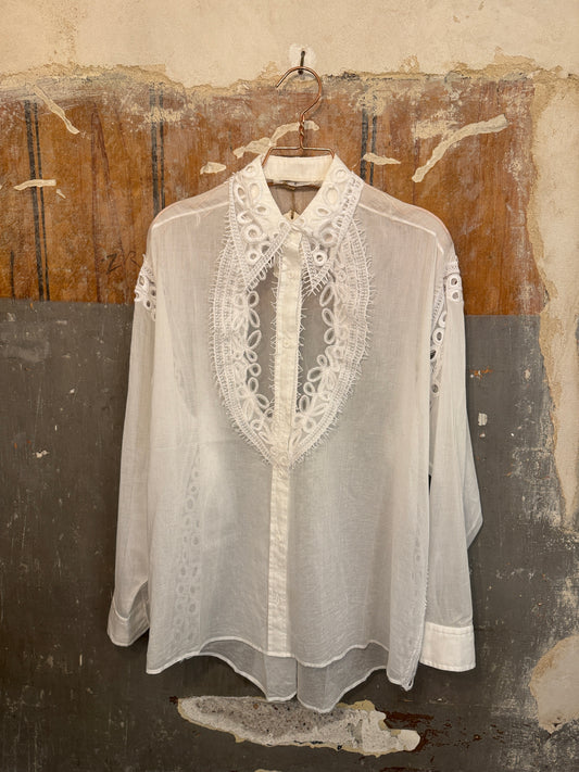 CAMICIA OVER ERMANNO SCERVINO BIANCO INSERTI PIZZO