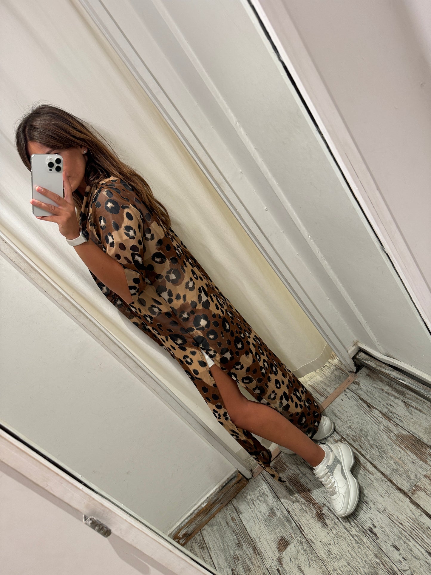 KIMONO PONCHIA ANIMALIER CON CINTURA