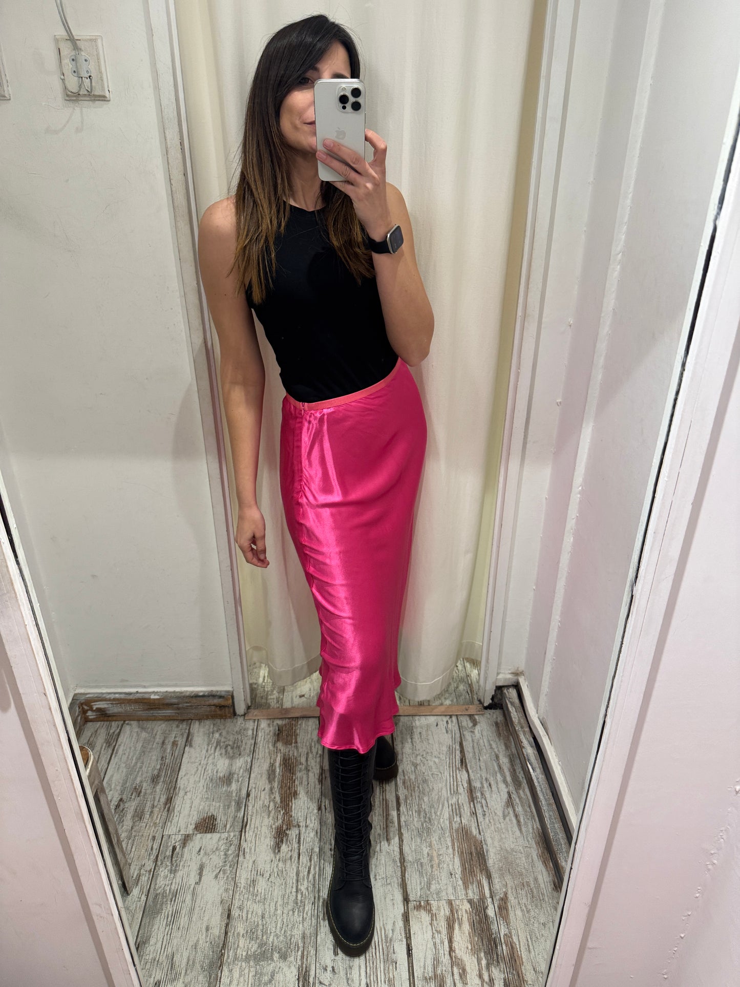 GONNA SOLOTRE FUCSIA SATIN MIDI