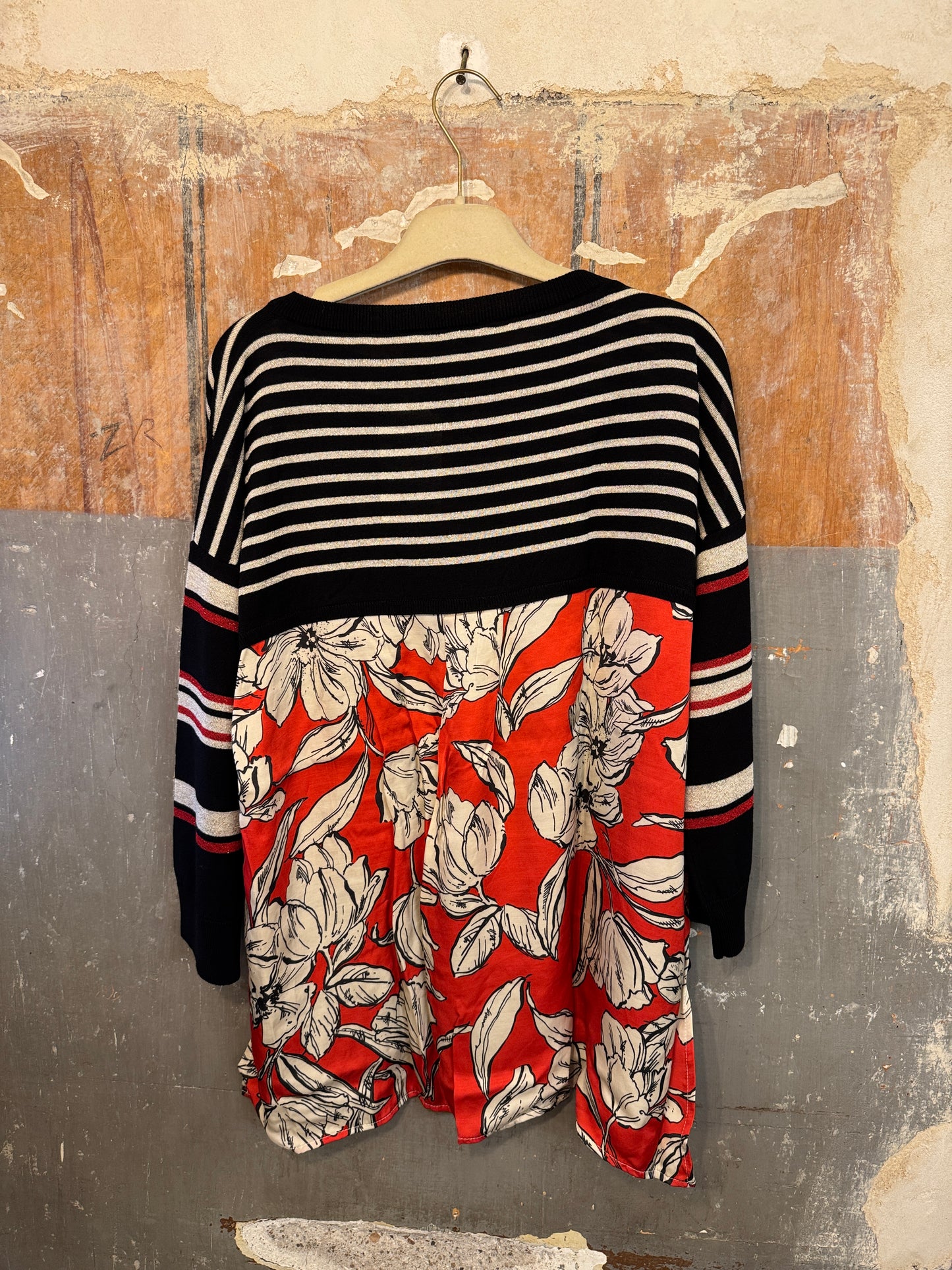 NEW COLLECTION - MAGLIA KAOS LUREX NERO PANNA E ROSSO