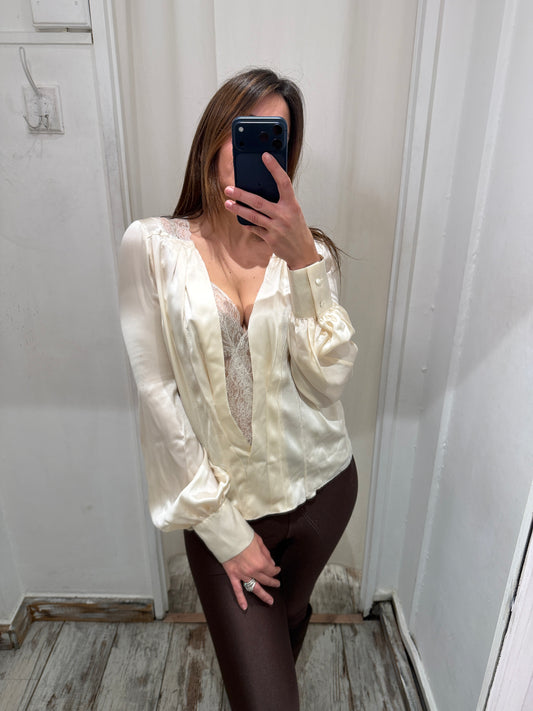 NEW COLLECTION - BLUSA ERMANNO SCERVINO SETA E PIZZO BURRO