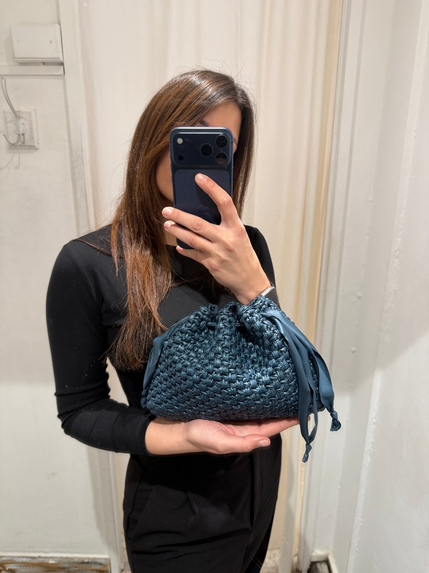 CLUTCH PICCOLA ECOPELLE BLU DENIM