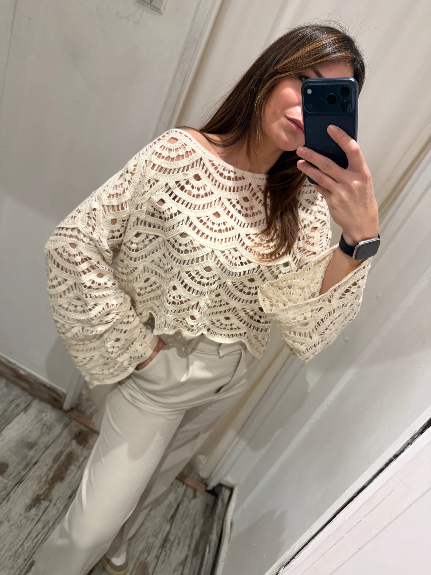 NEW COLLECTION - MAGLIA CROCHET ONDE SABBIA