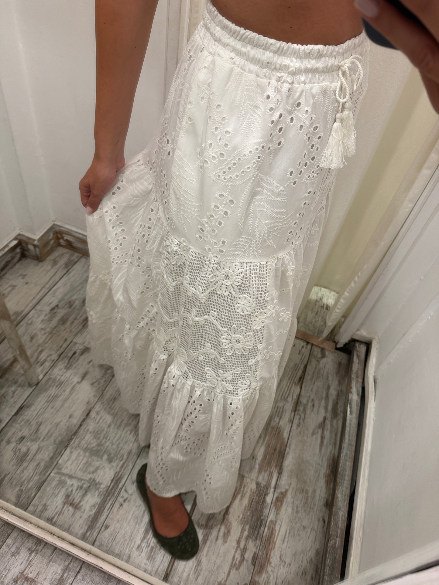 GONNA LUNGA BIANCO SANGALLO PATCHWORK