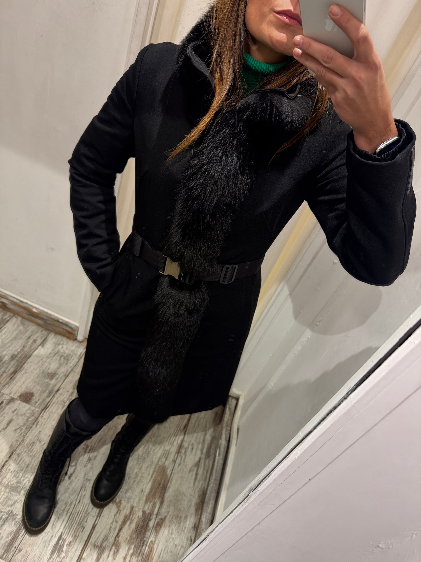 CAPPOTTO PRADA CON PELLICCIA NERO