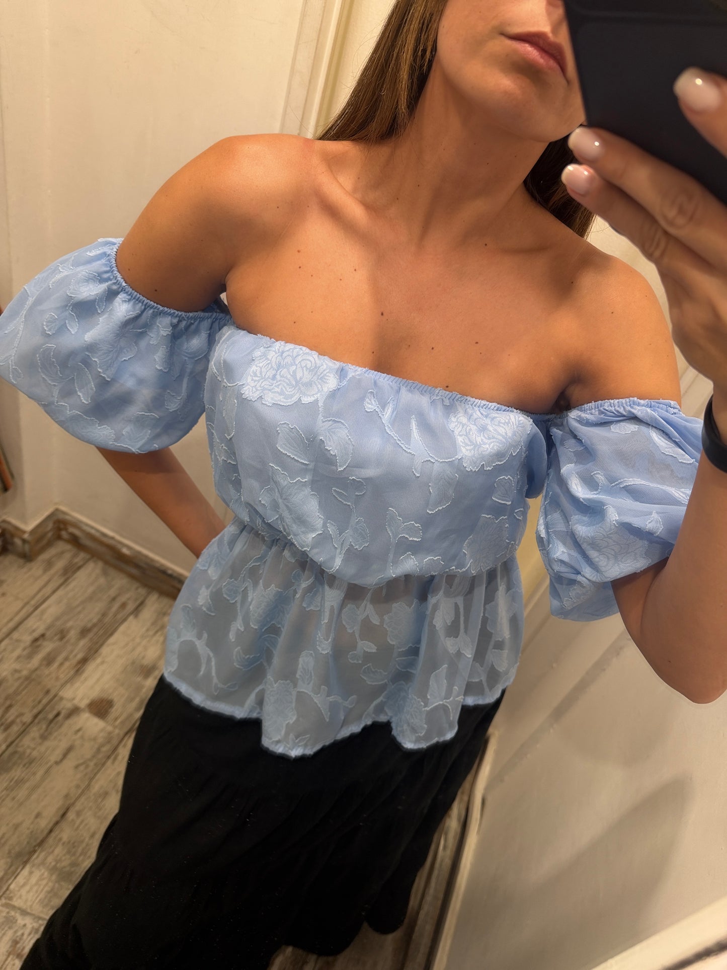 TOP CELESTE MANICHE PALLONCINO
