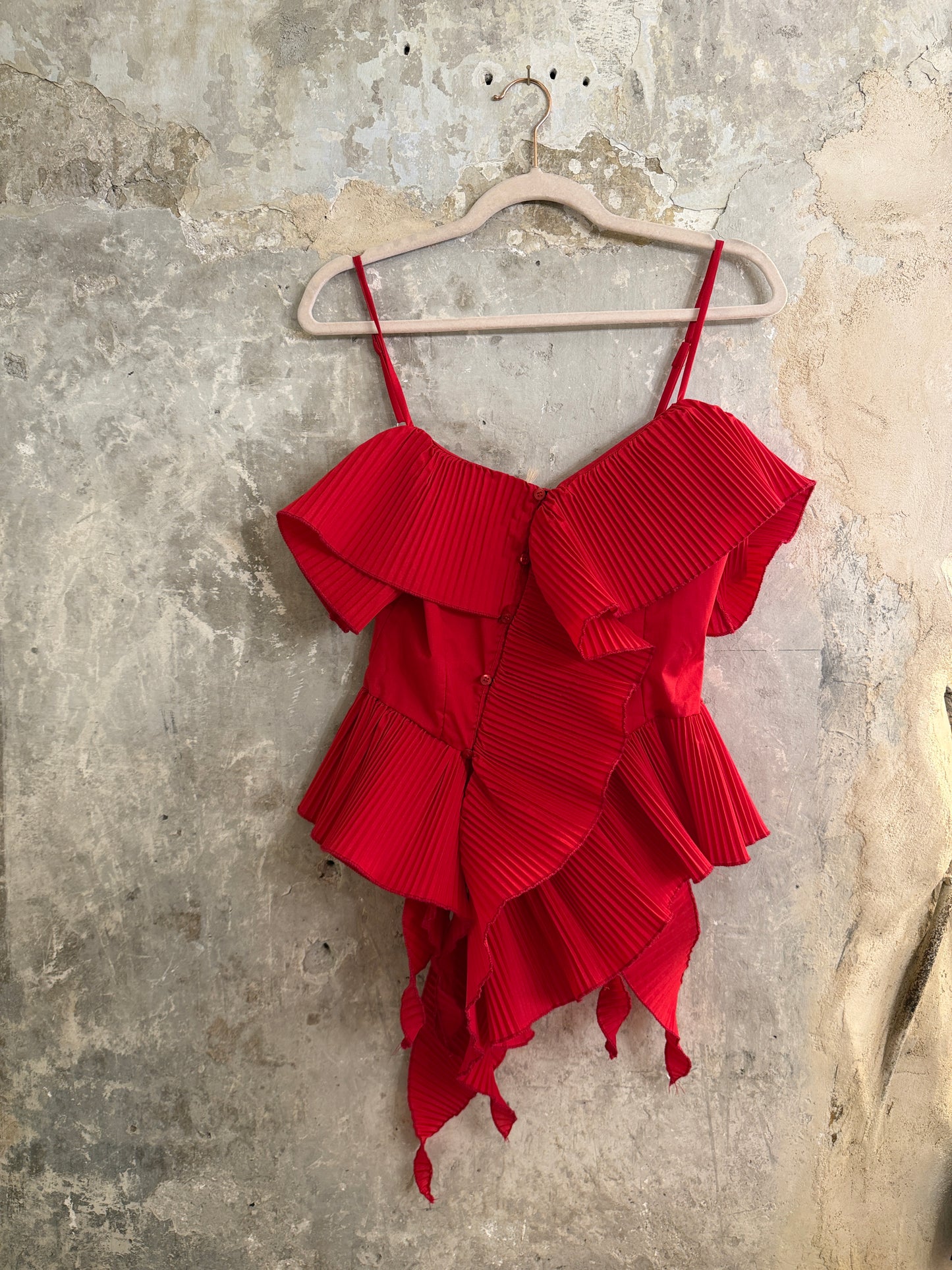 TOP ASIMMETRICO PLISSÈ ROSSO