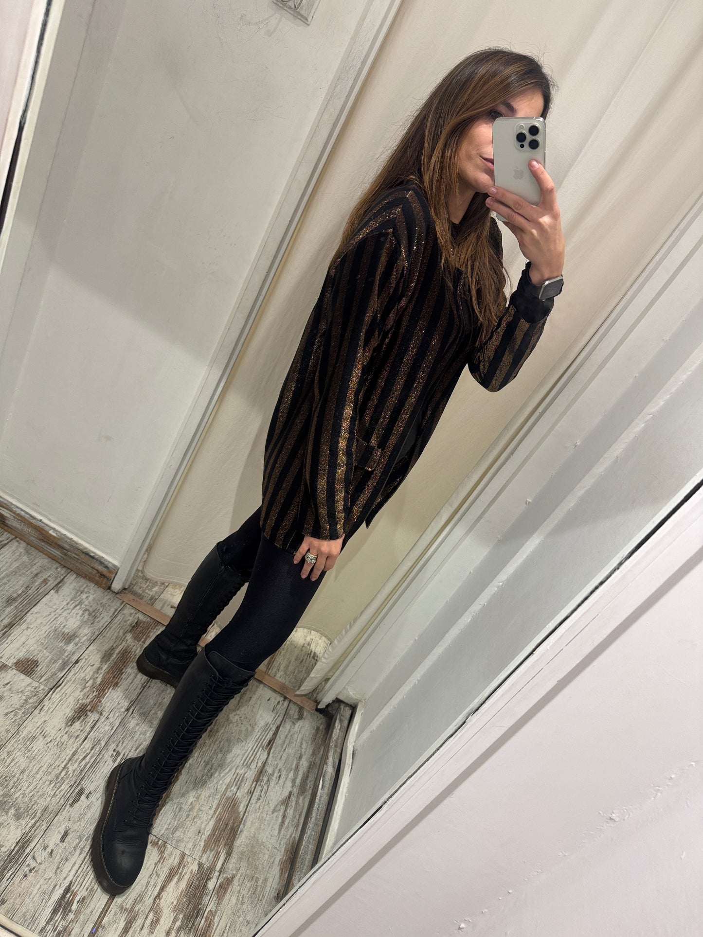 NEW COLLECTION - BLAZER DONATELLA DE PAOLI A RIGHE LUREX NERO ORO