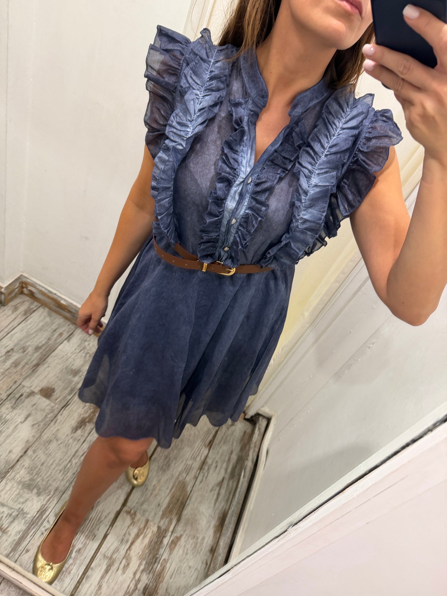 ABITO ROUCHES BLU DENIM