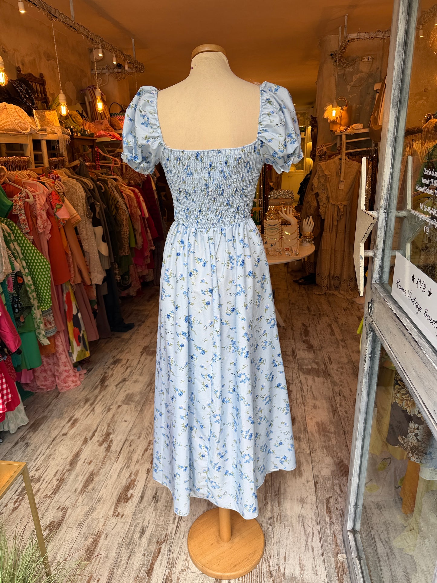 NEW COLLECTION - ABITO MIDI CELESTE FIORELLINI AZZURRI