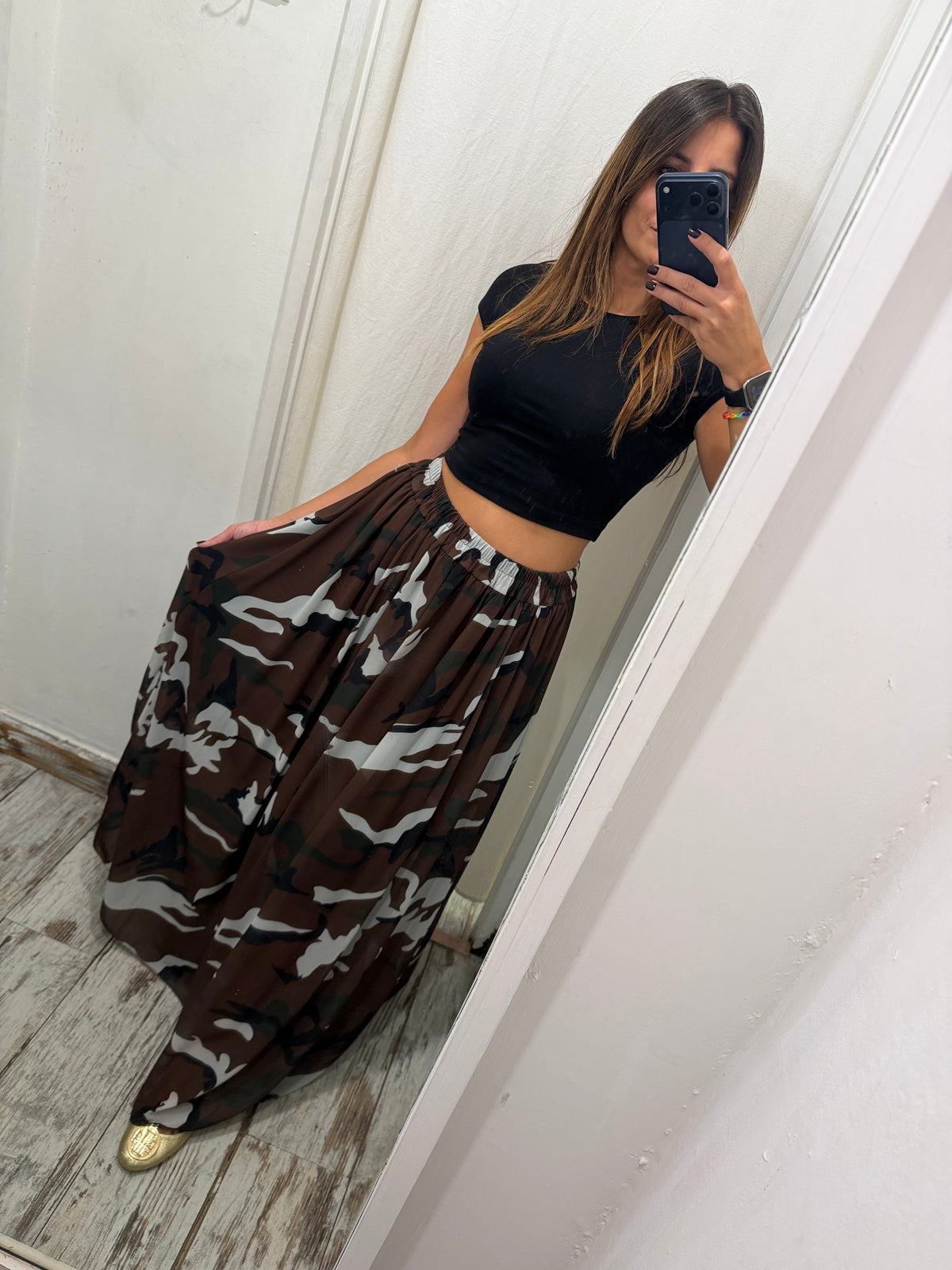 GONNA LUNGA CAMOUFLAGE MARRONE