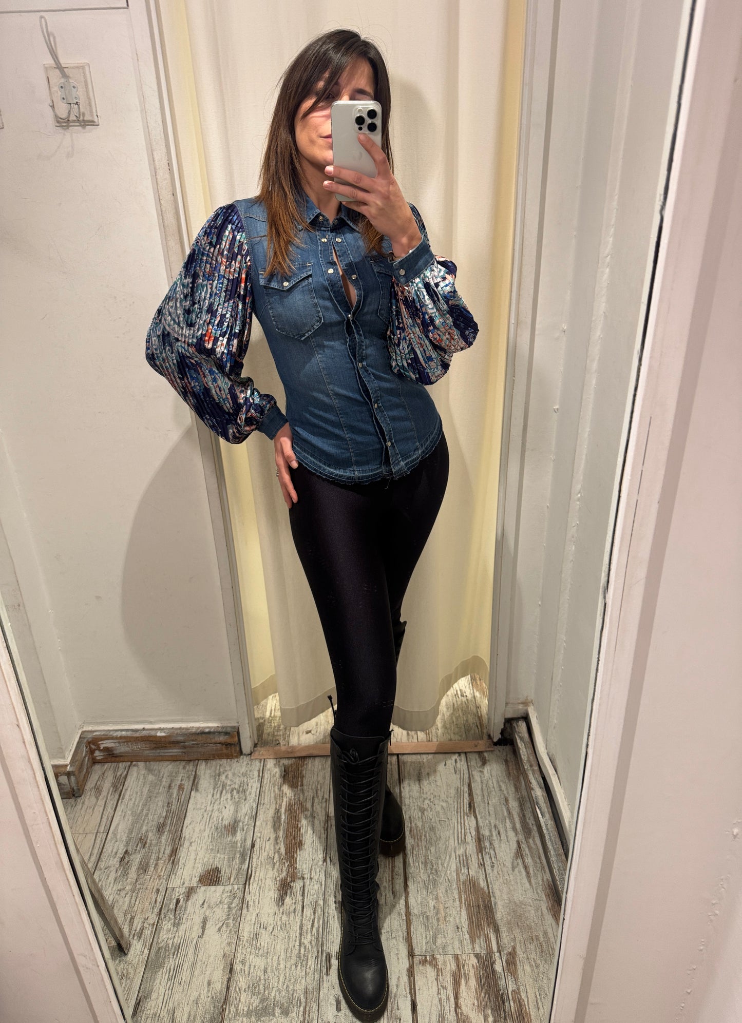 CAMICIA LIU•JO DENIM CON MANICA PLISSÈ