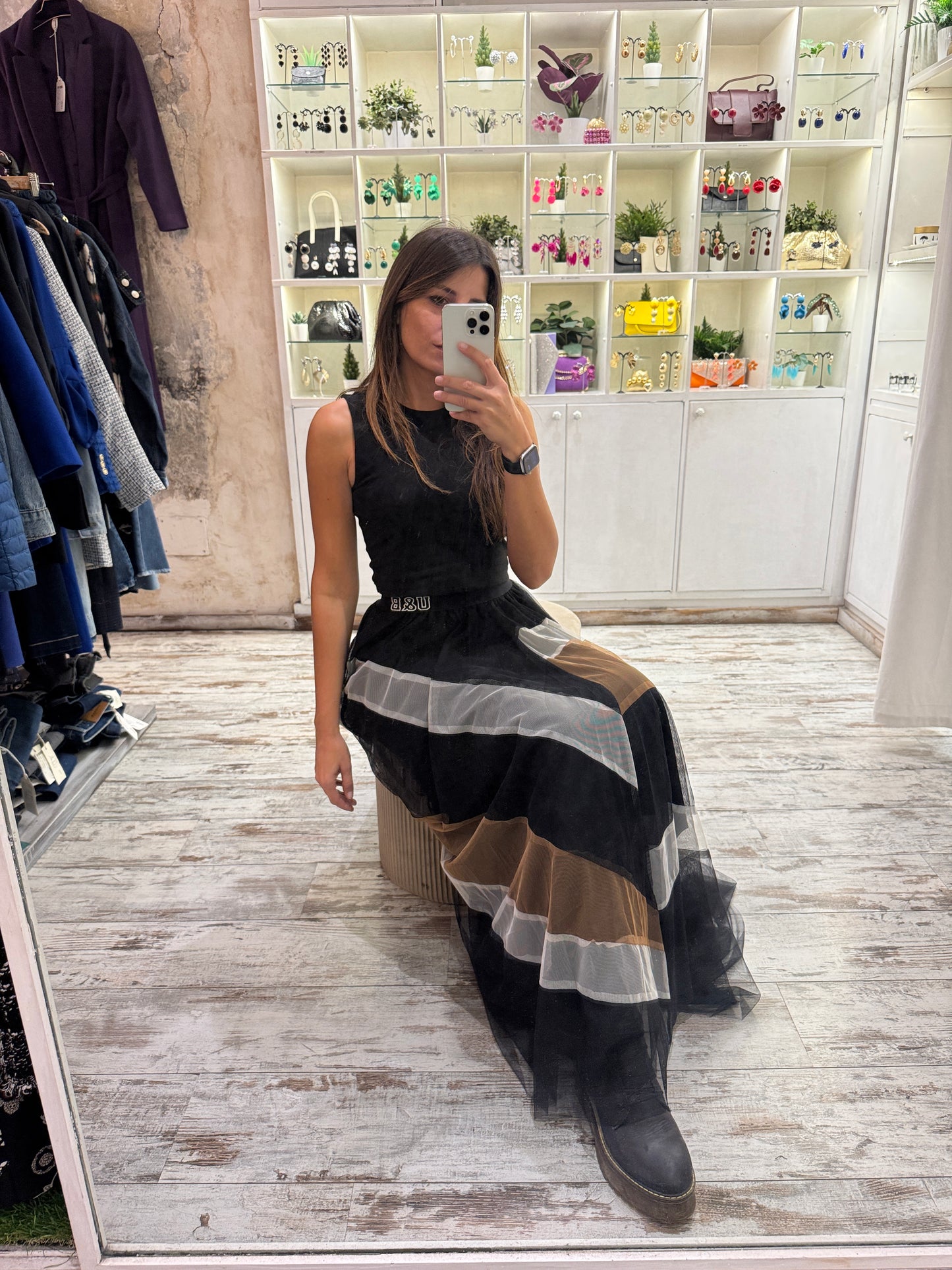 GONNA TULLE TWIN SET U&B NERO E MARRONE