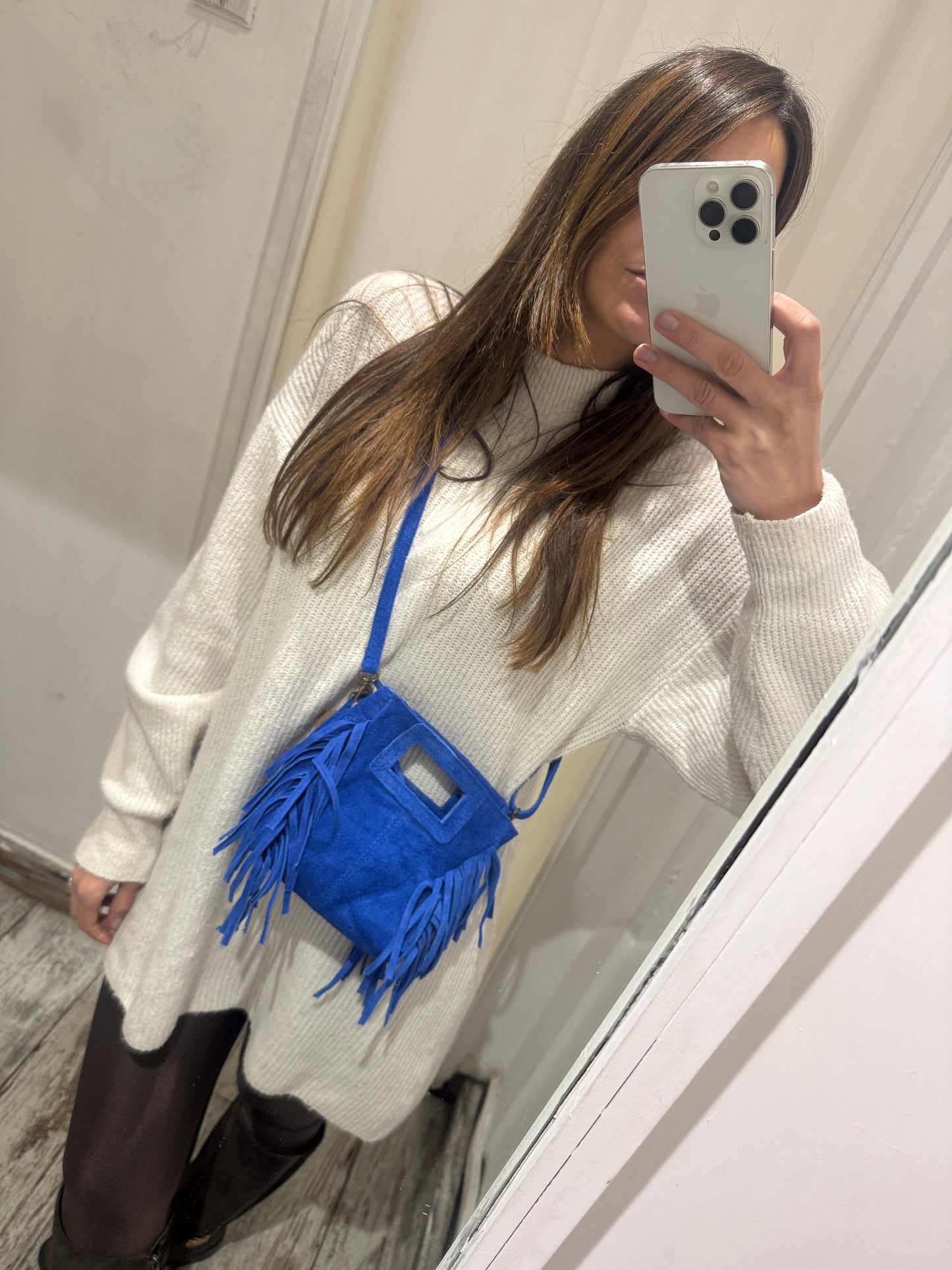 BORSA MINI SUEDE FRANGE BLU ELETTRICO