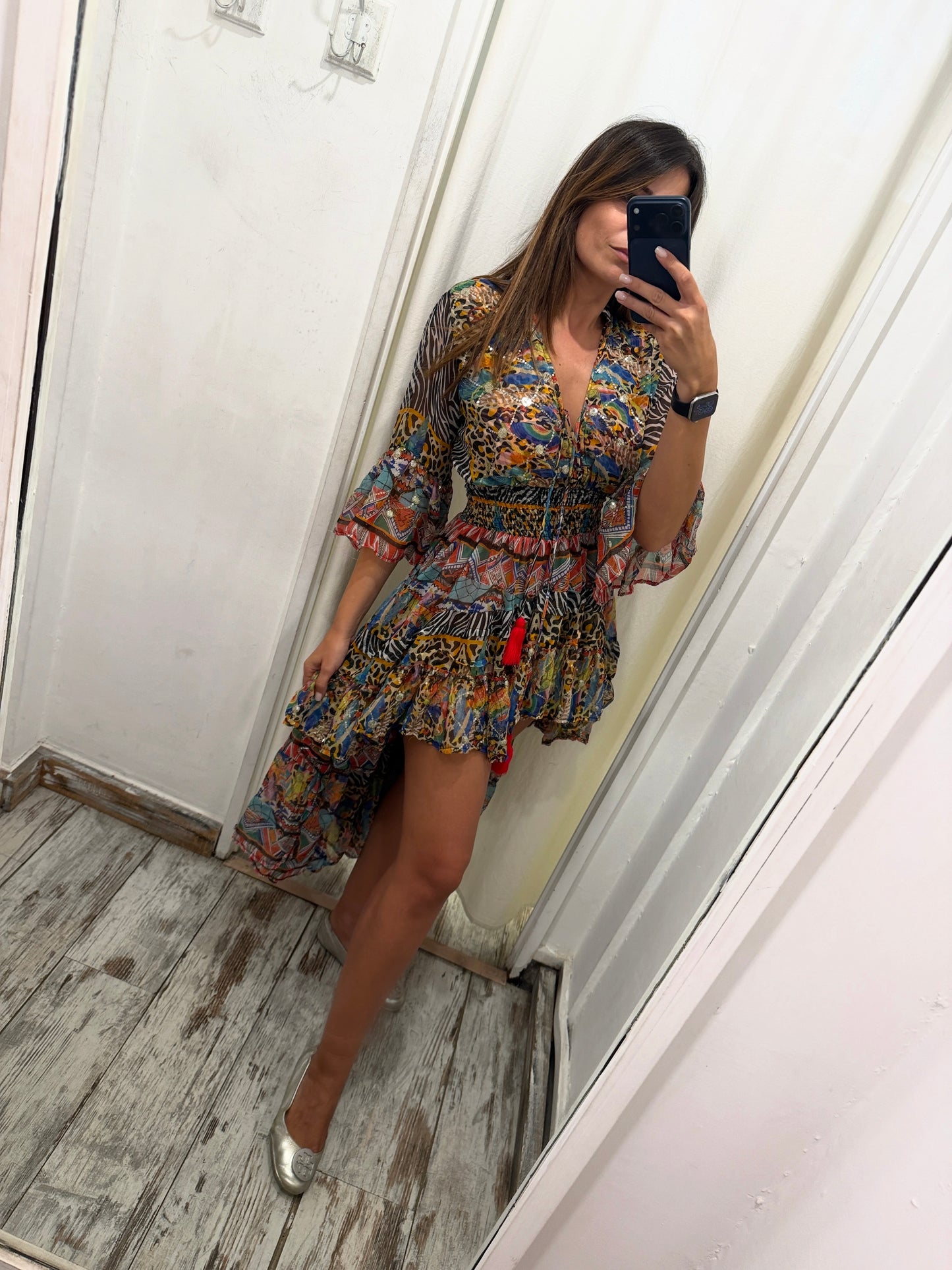 ABITO ANTICA SARTORIA ASIMMETRICO ANIMALIER MULTICOLORE