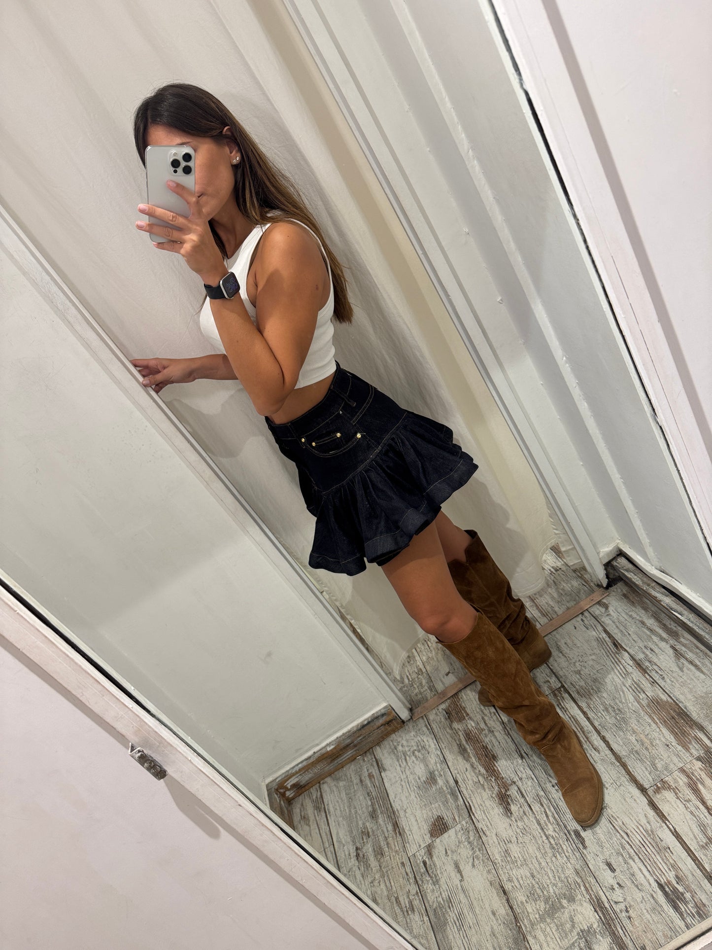 GONNA CORTA VOLANT DENIM SCURO