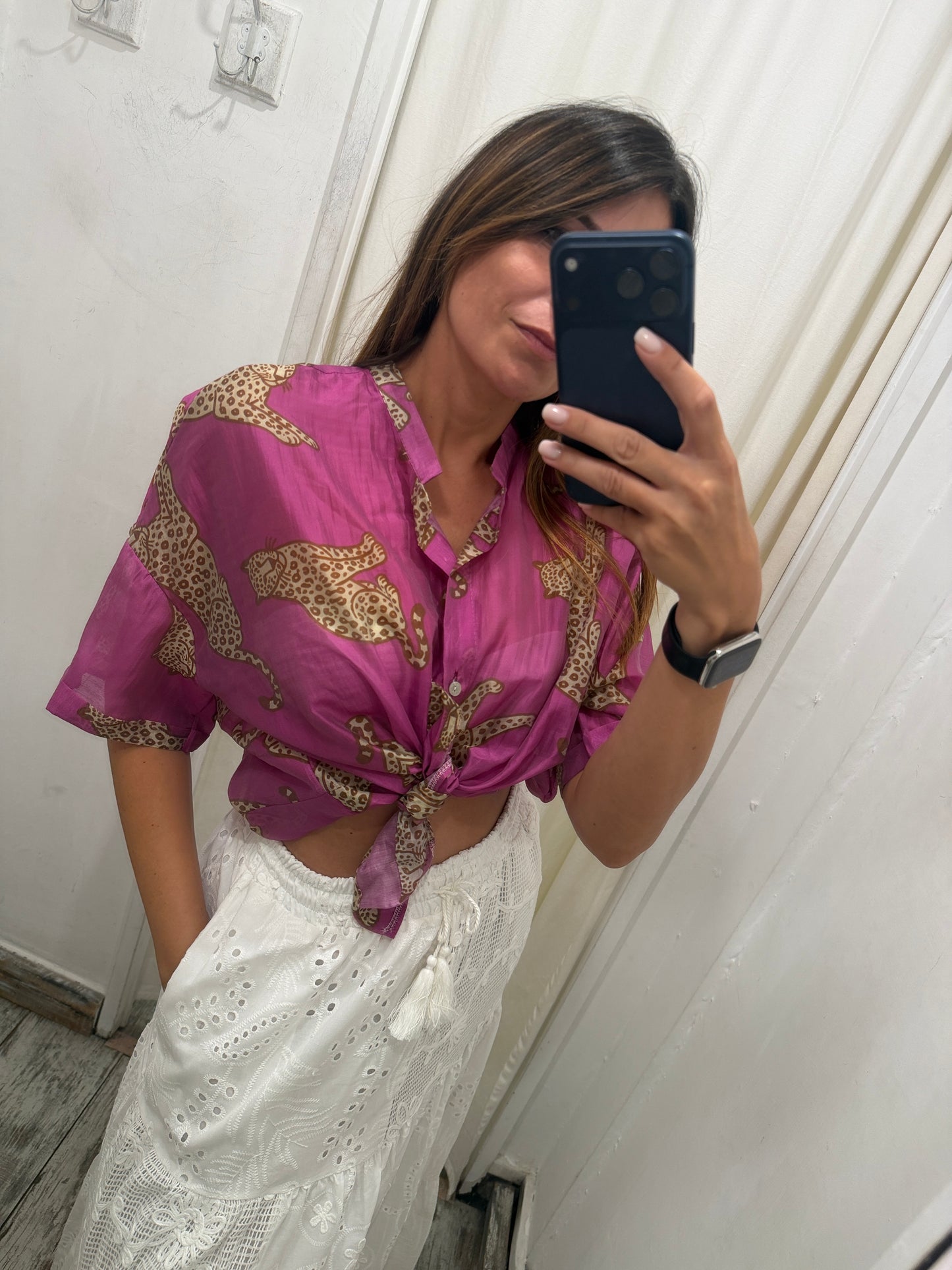 CAMICIA VELATA CICLAMINO LEOPARDO