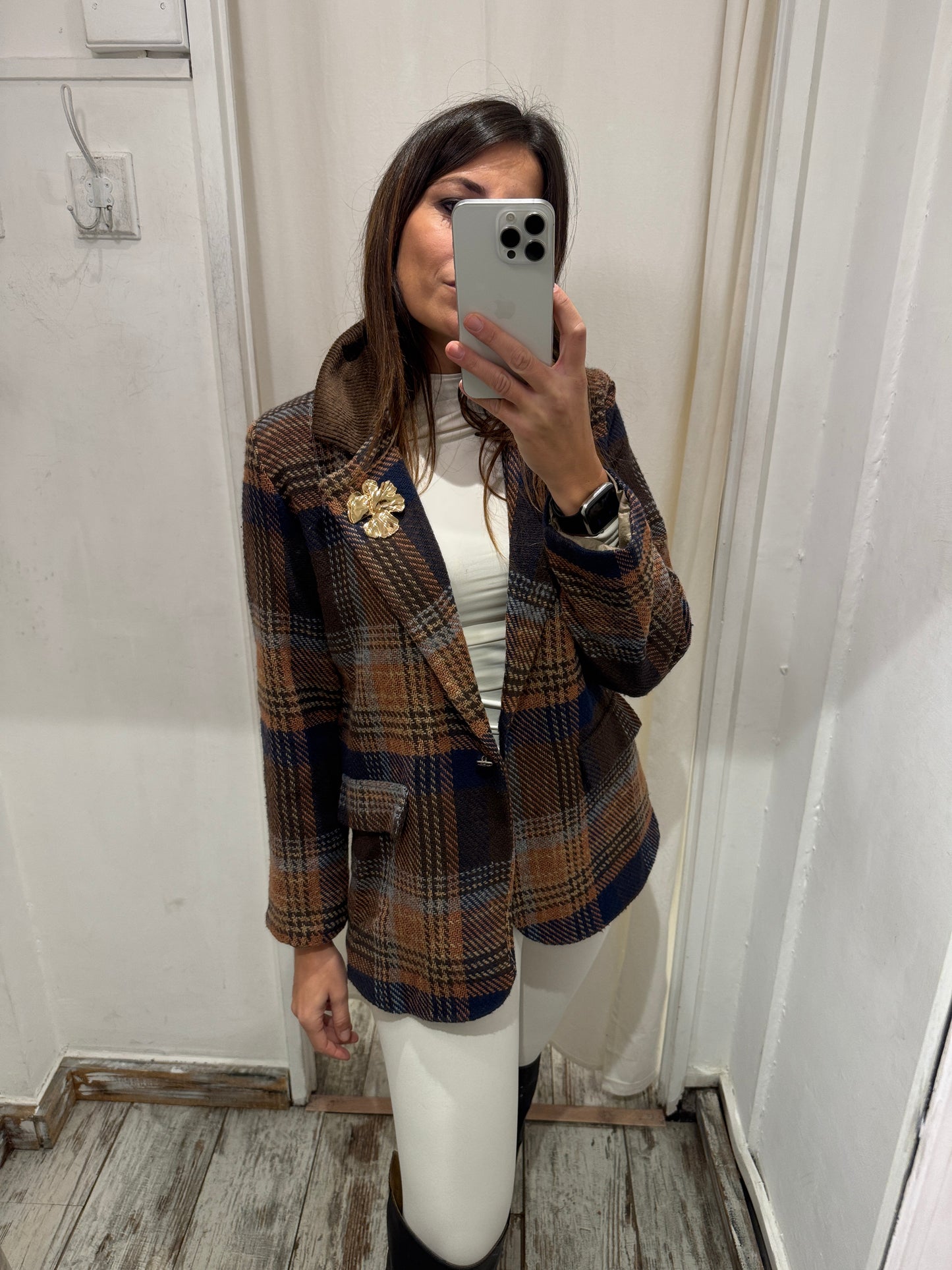 BLAZER OVER PRINCIPE DI GALLES MARRONE BLU E MATTONE