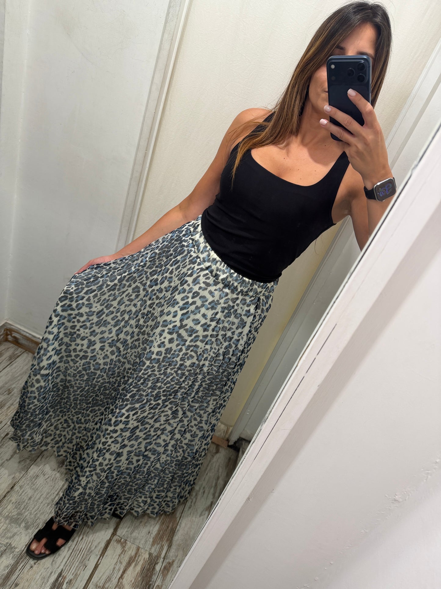 GONNA PAROSH ANIMALIER PLISSÈ BIANCA E CELESTE