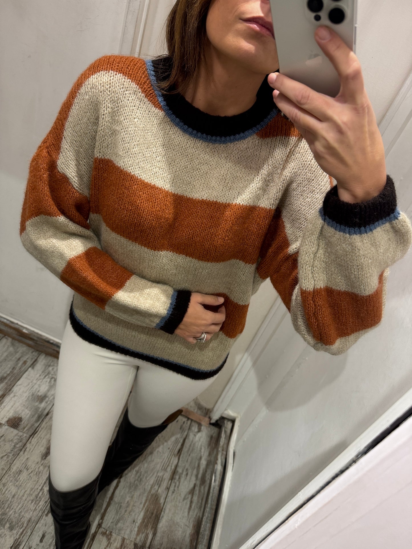 MAGLIA A RIGHE ARANCIO E BEIGE