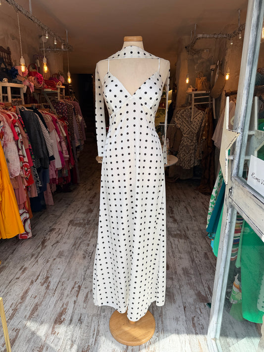 NEW COLLECTION - ABITO LONGUETTE BIANCO POIS CON FUSCIACCA