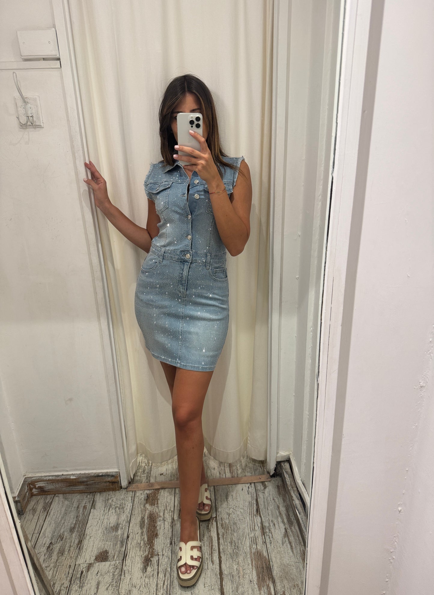 ABITO DENIM CORTO CON STRASS