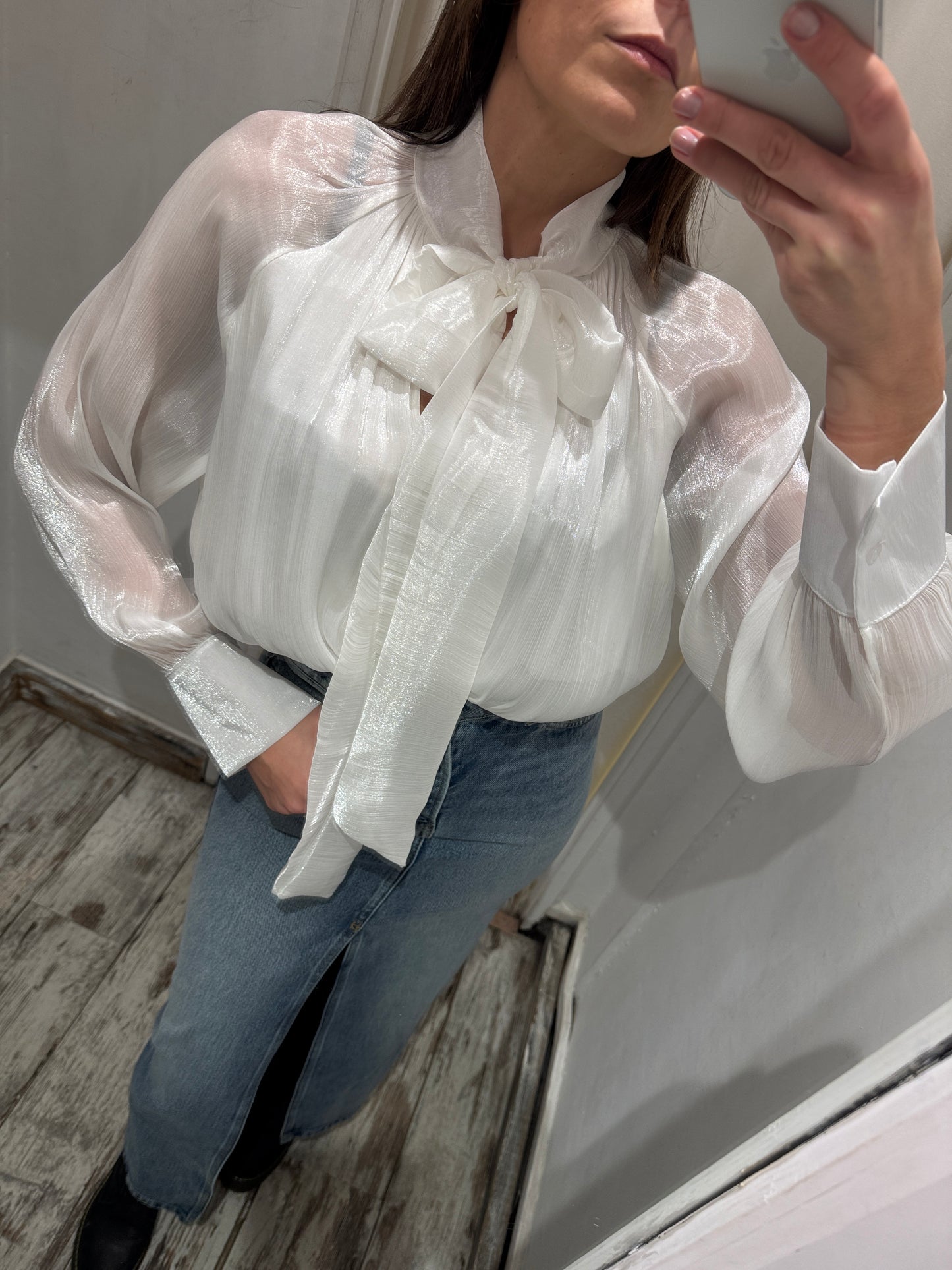 BLUSA BIANCA SATIN CON FIOCCO