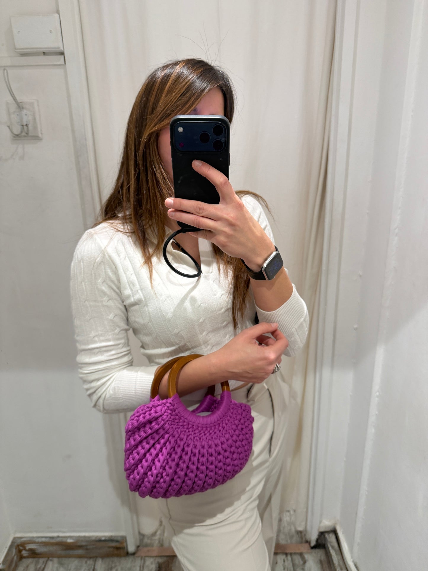 BORSA CROCHET CICLAMINO MANICI LEGNO