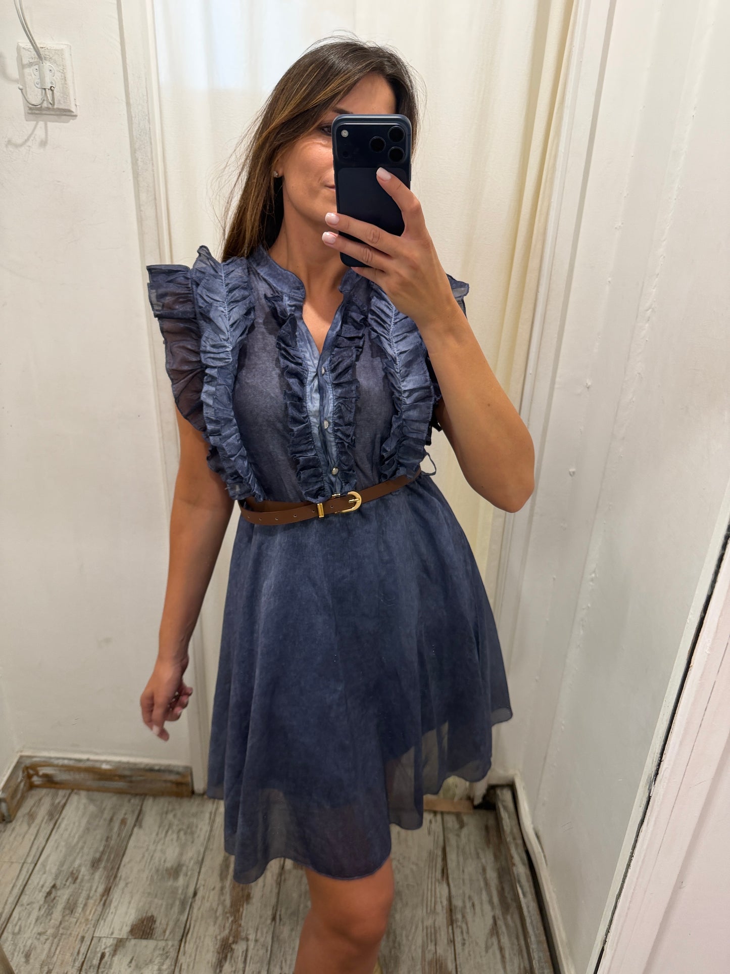 ABITO ROUCHES BLU DENIM