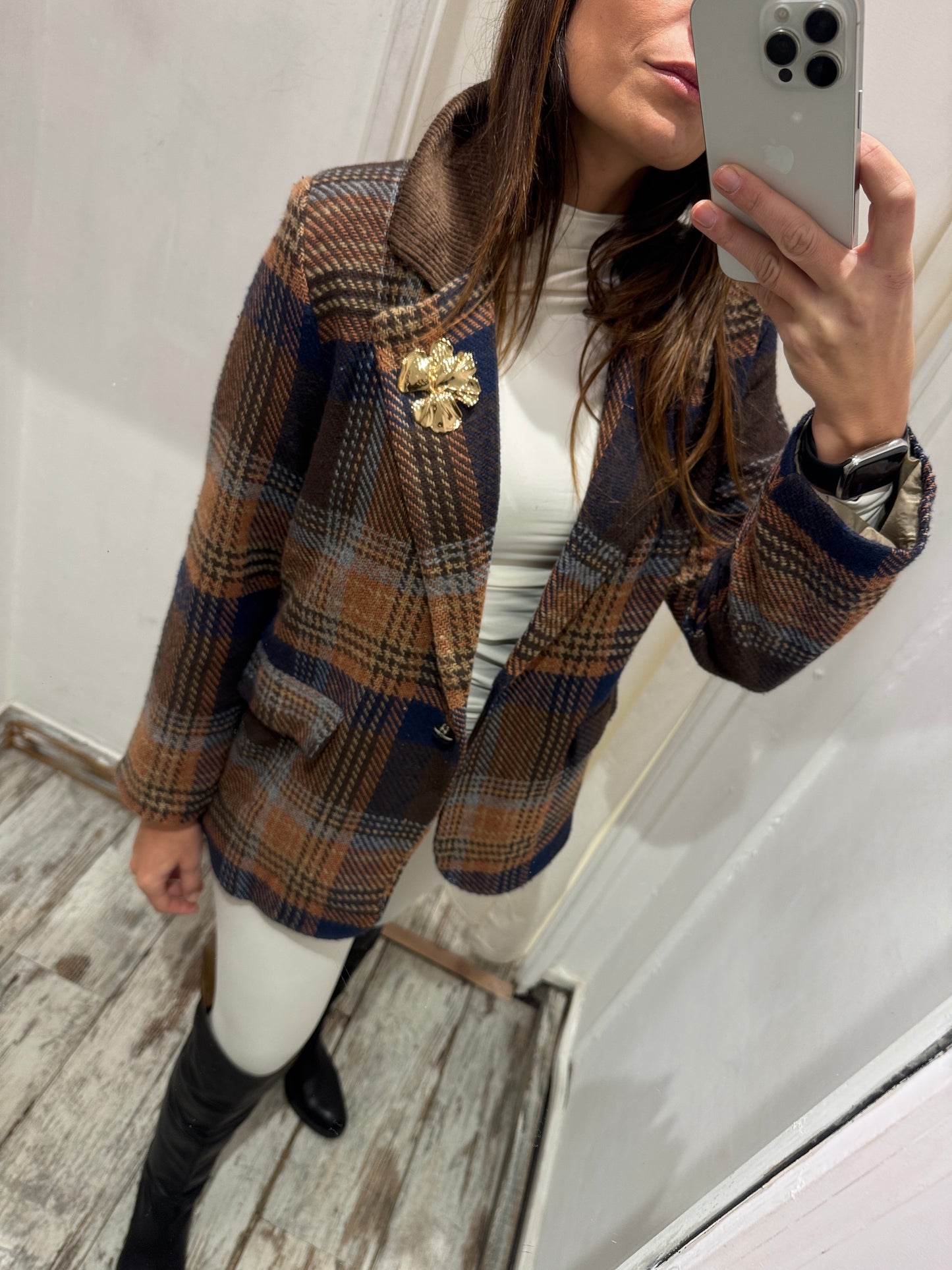 BLAZER OVER PRINCIPE DI GALLES MARRONE BLU E MATTONE
