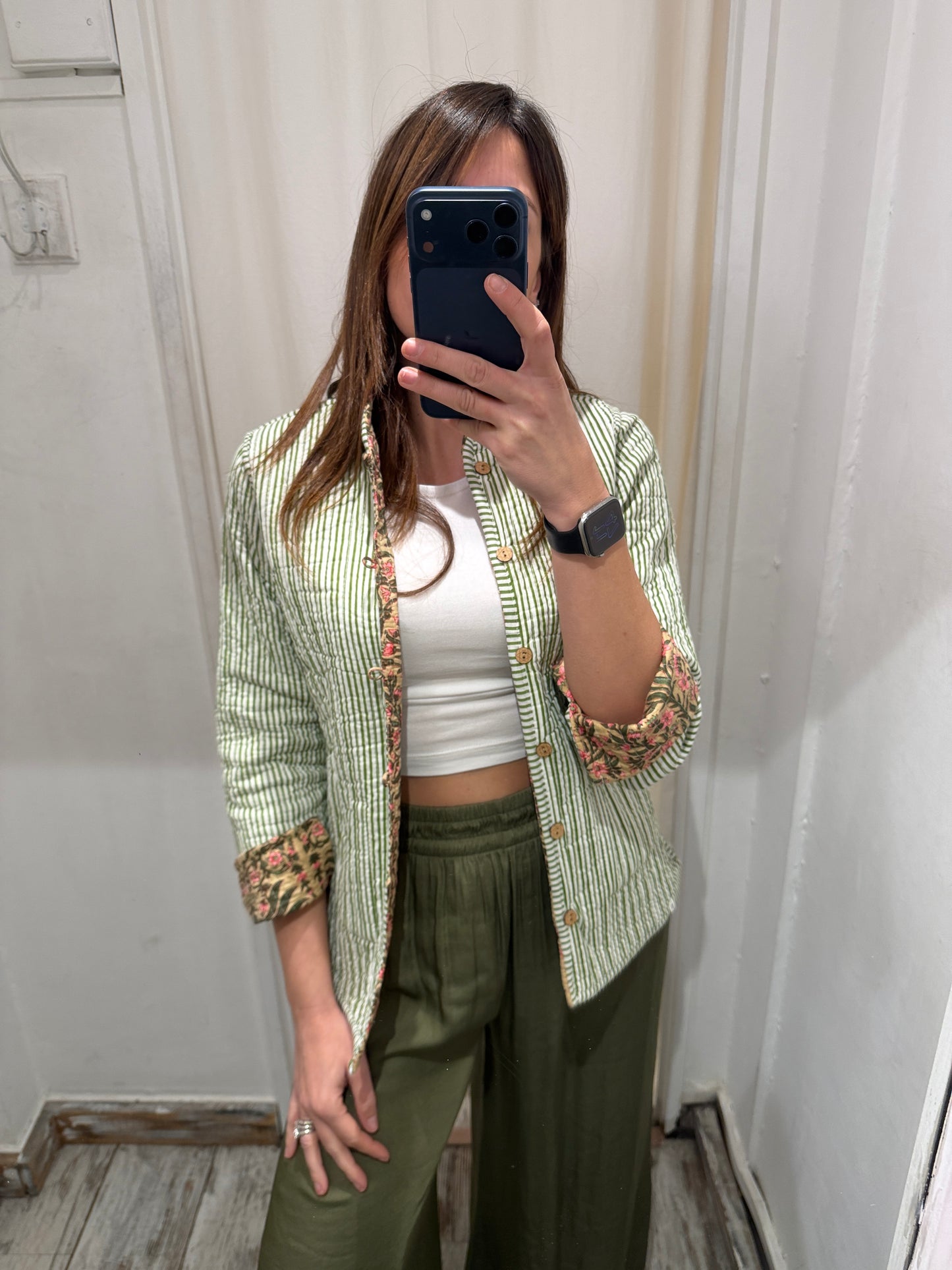 NEW COLLCETION - GIACCA ETNICA DOUBLE FACE FIORELLINI E RIGHE