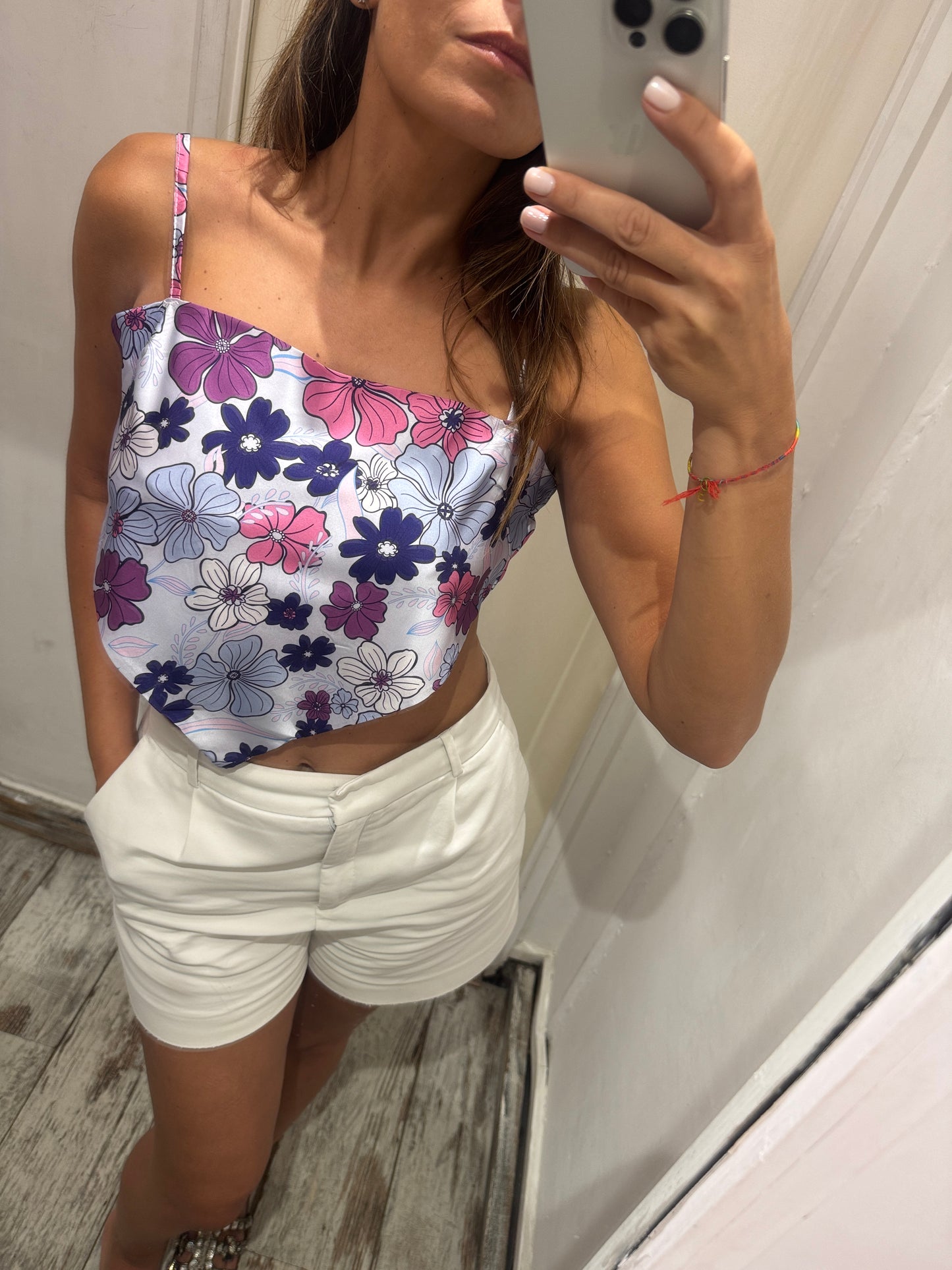 TOP CROP FOULARD FIORI VIOLA