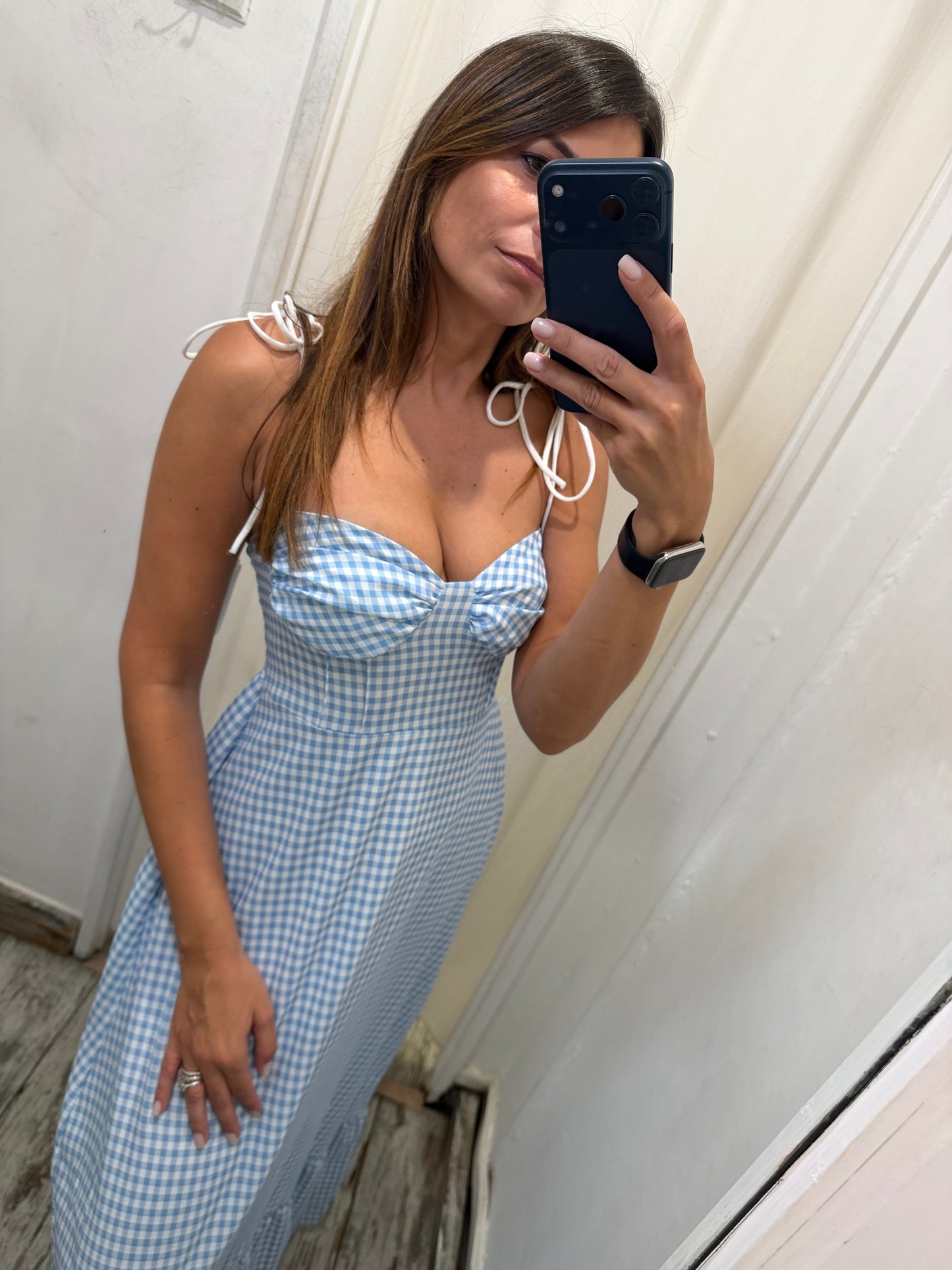 ABITO LUNGO VICHY CELESTE