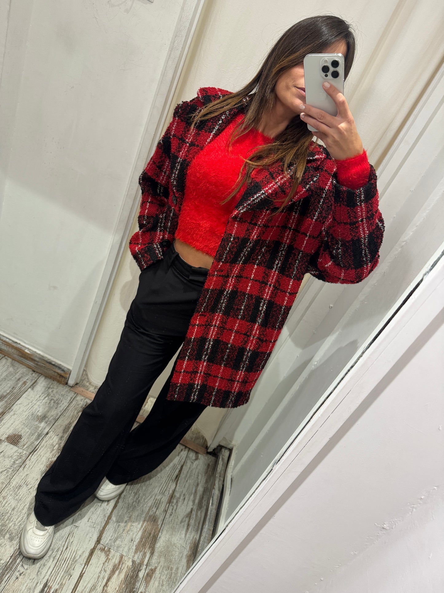 CAPPOTTO GATTINONI BOUCLE QUADRI ROSSO E NERO